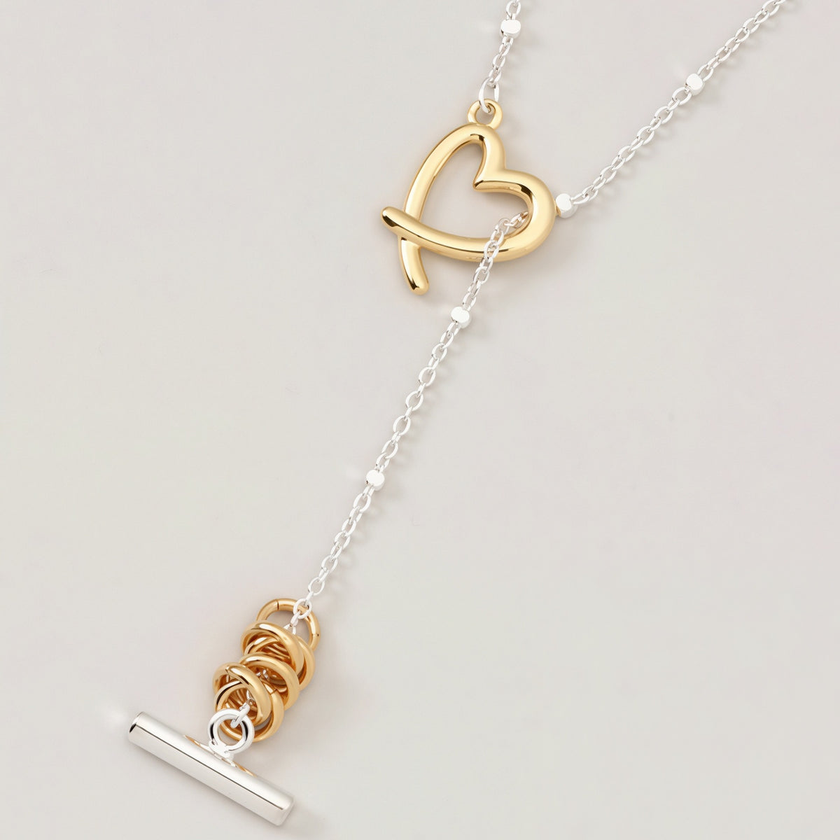 Two tone heart stainless steel necklace