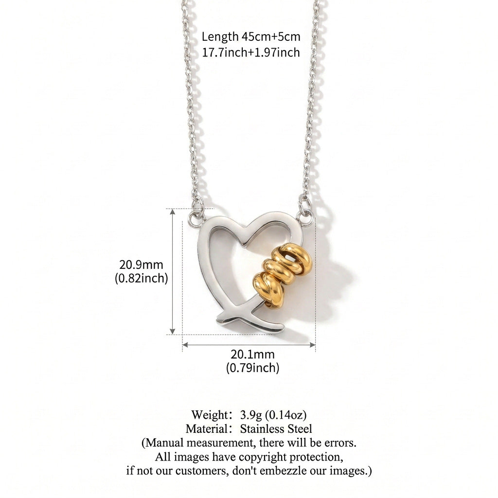 Two tone heart stainless steel necklace