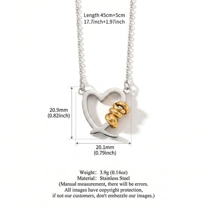 Two tone heart stainless steel necklace