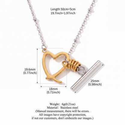 Two tone heart stainless steel necklace