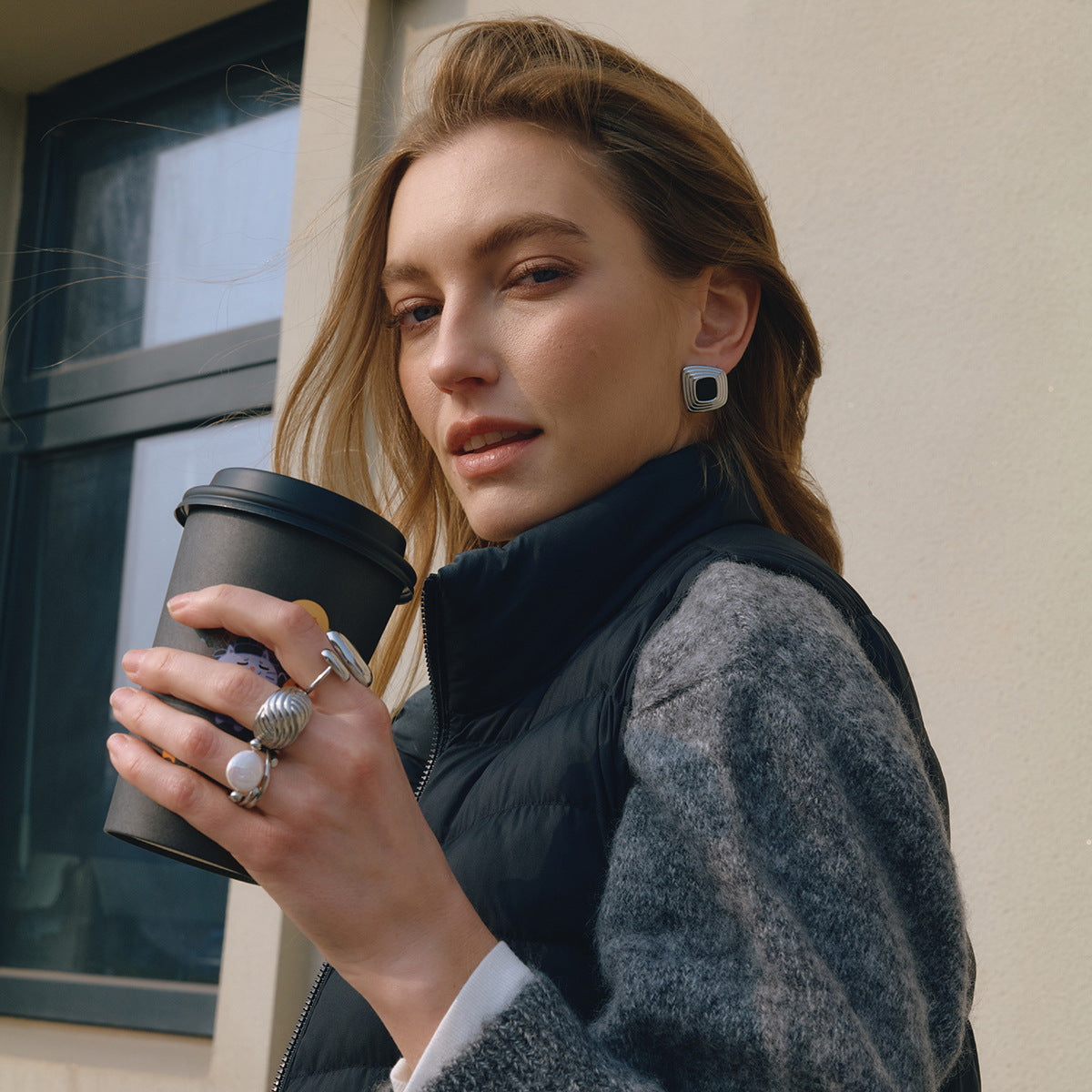 Two Tone Oval Open Ring Set Five Piece Wholesale Stainless Steel