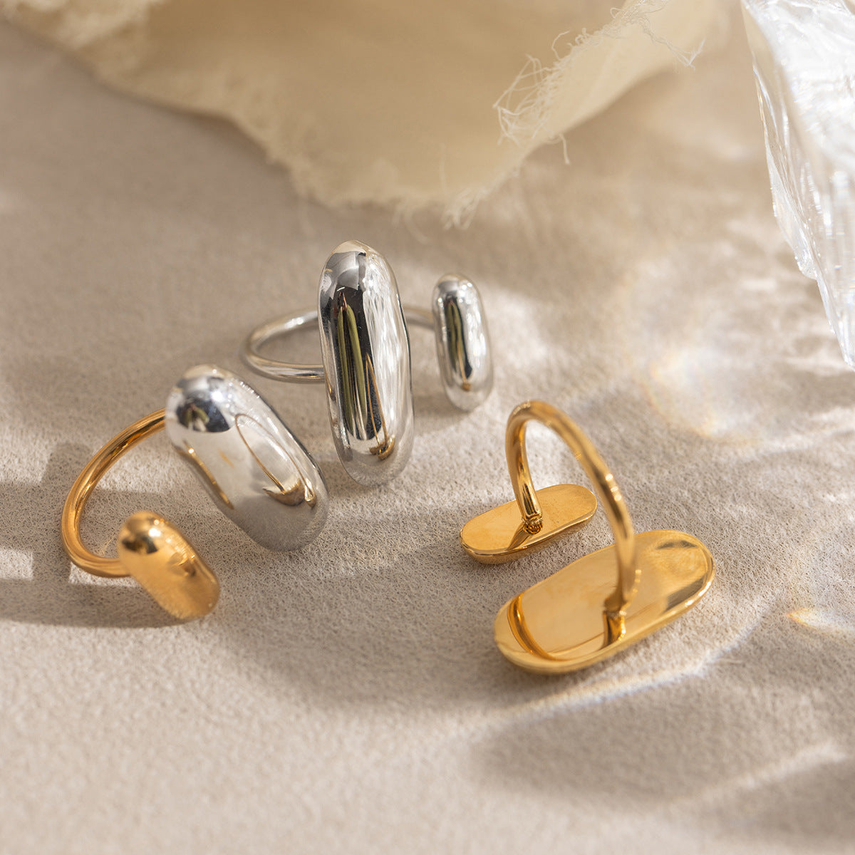 Two Tone Oval Open Ring Set Five Piece Wholesale Stainless Steel