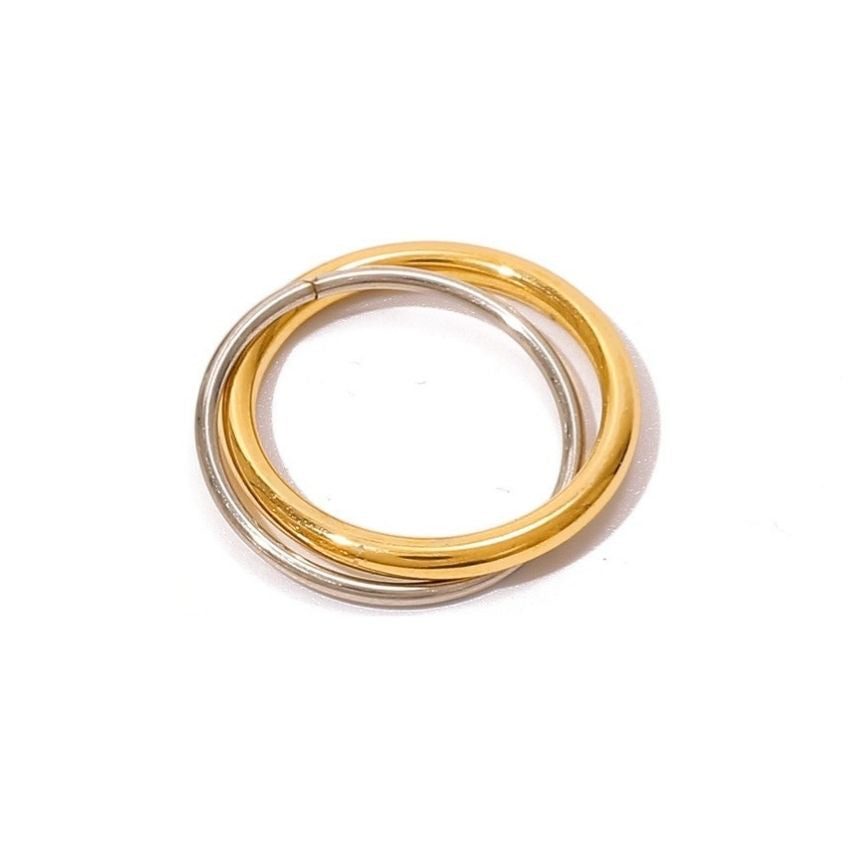 Minimalist mixed metal stainless steel ring set with gold and silver bands