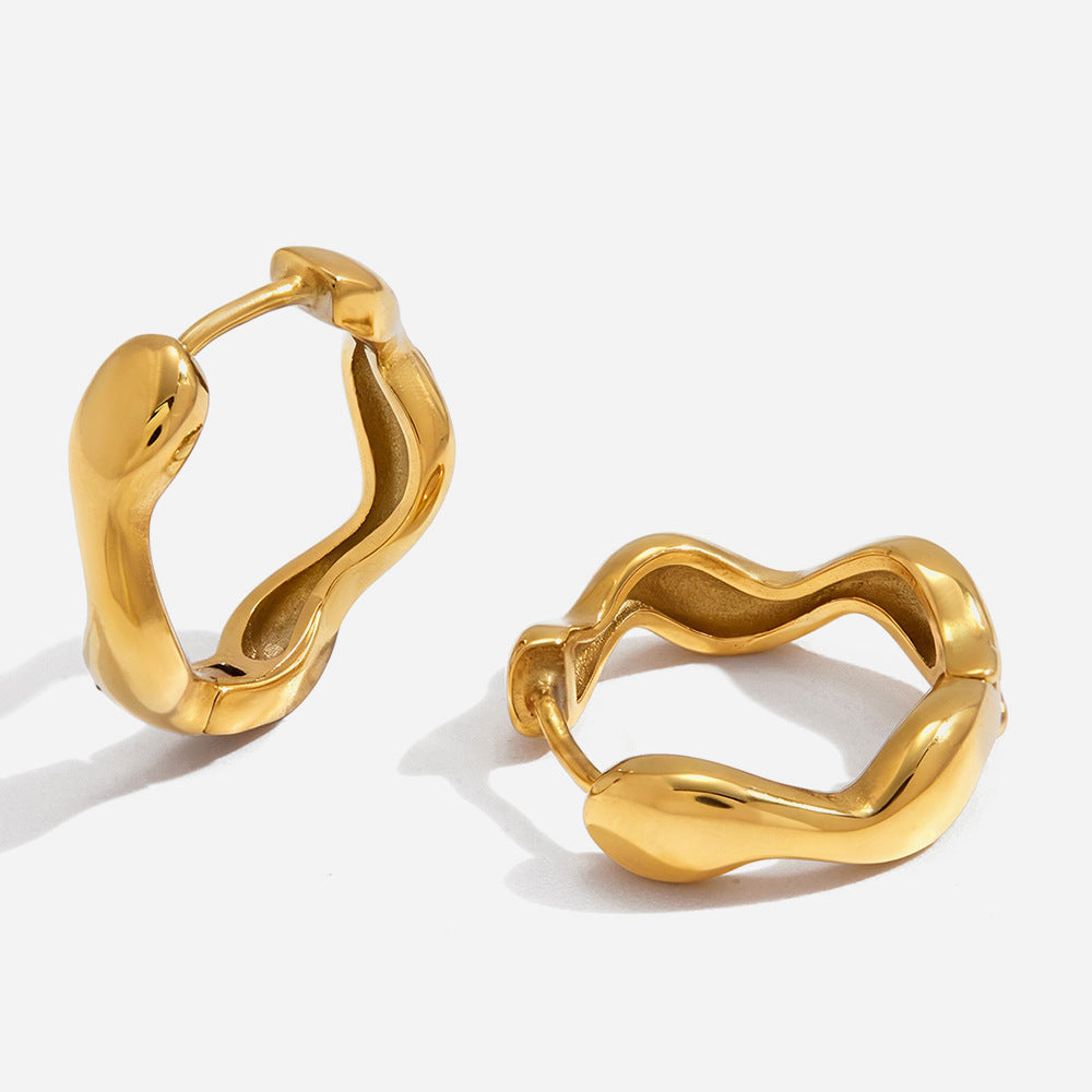 Organic Wavy Huggie Hoop Earrings Stainless Steel 18k Gold Plated Five Piece Set