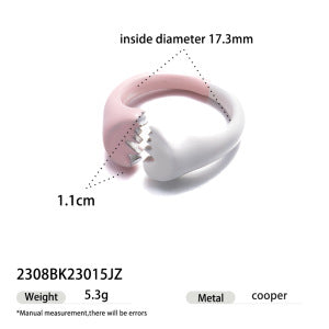 White and pink enamel wide band ring with pink crystal stones.