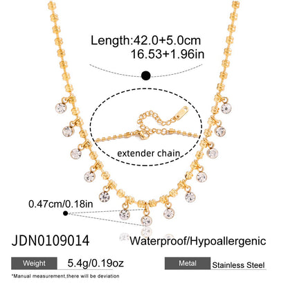 Stainless steel white zircon pendant necklace size and material details