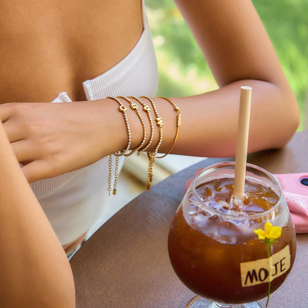 Layered initial letter bracelets made of 18K gold plated stainless steel – stackable wholesale name jewelry for women