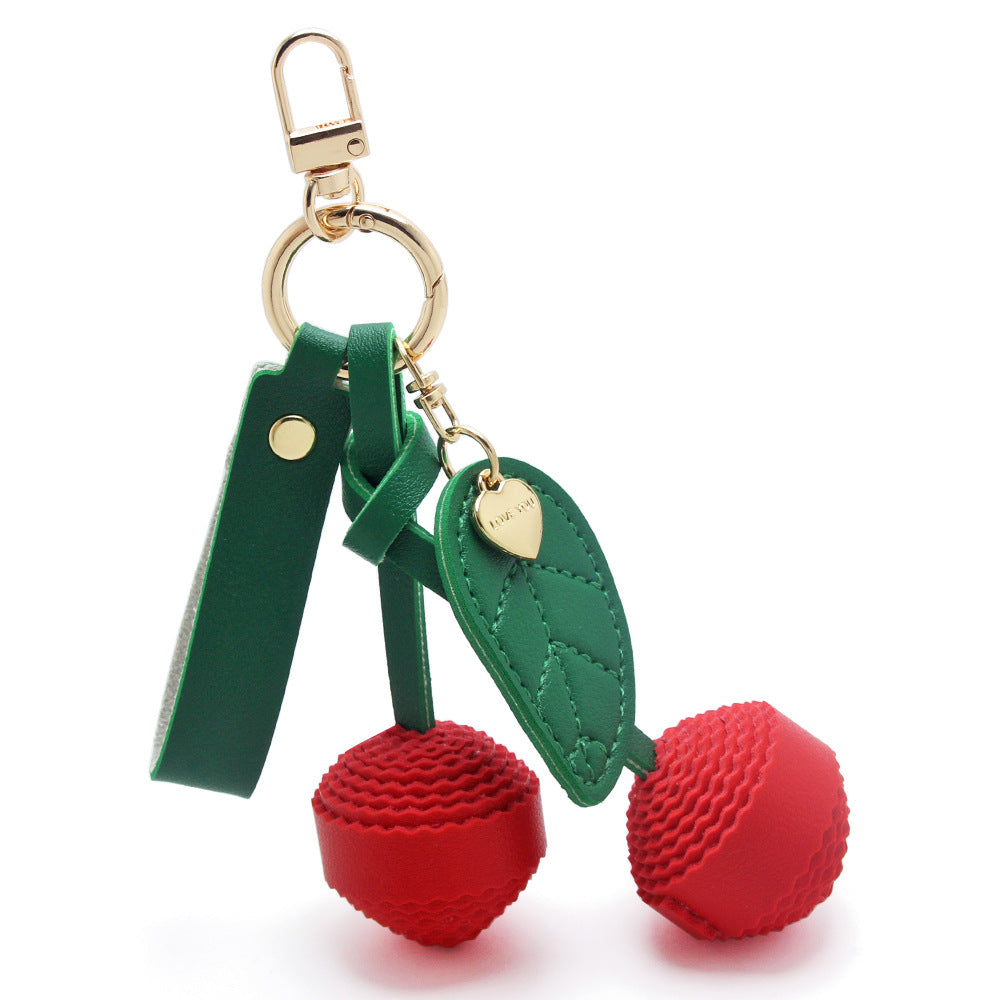 Wholesale red cherry keychain PU leather bag charm cute purse keychain bulk set
