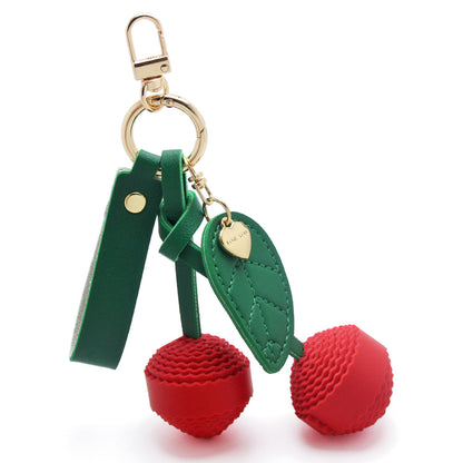 Wholesale red cherry keychain PU leather bag charm cute purse keychain bulk set