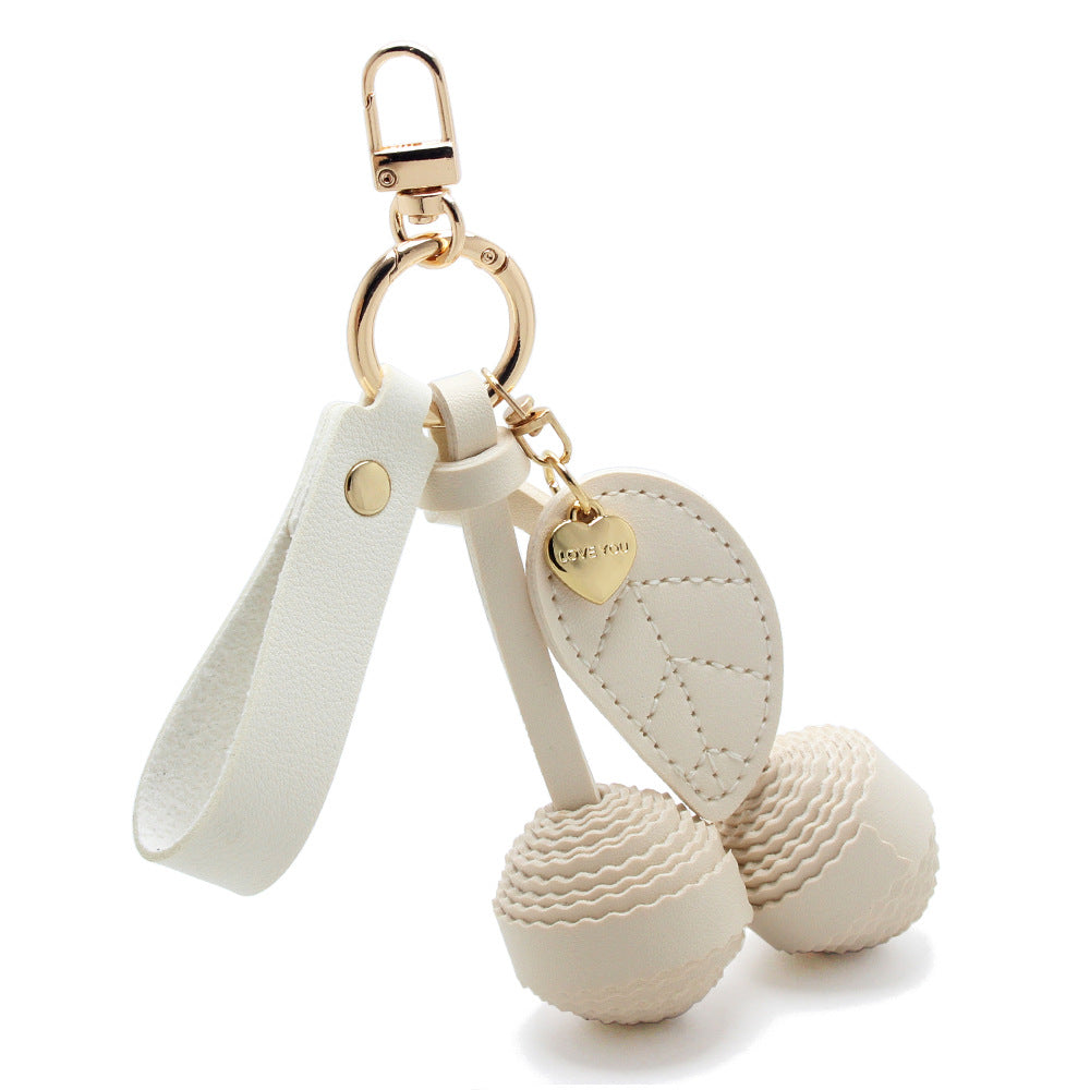 Wholesale white cherry keychain PU leather bag charm cute purse keychain bulk gift