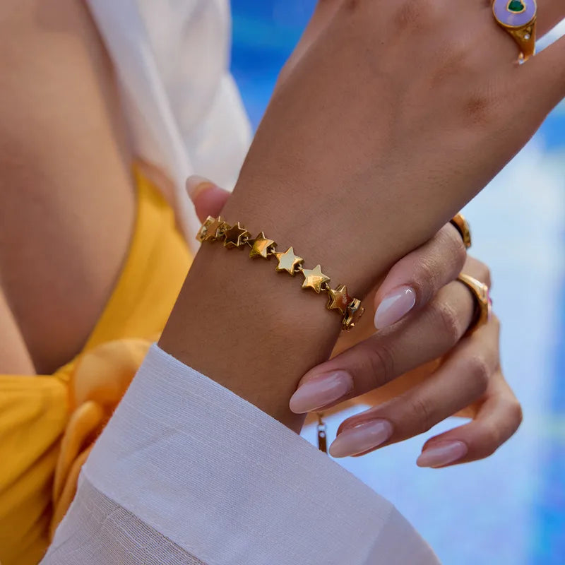 Wholesale Summer Gold Star Bracelet Adjustable Stainless Steel Non Tarnish Jewelry Set of 5