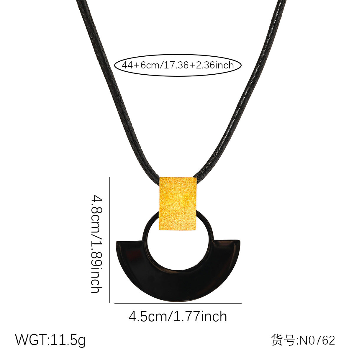 Stainless steel black cord necklace with geometric black and gold tone pendant for gift shop wholesale jewelry