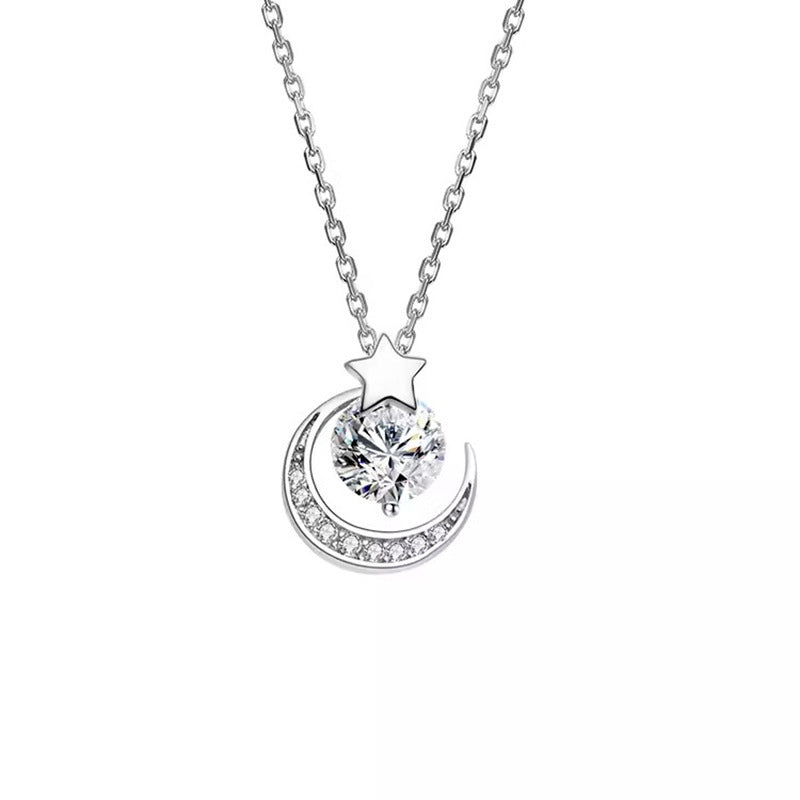 S999 silver moon star zircon pendant necklace product image for boutique resale