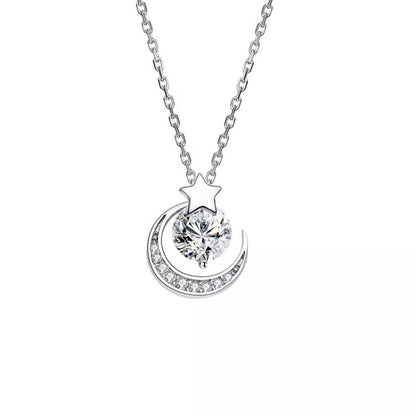 S999 silver moon star zircon pendant necklace product image for boutique resale