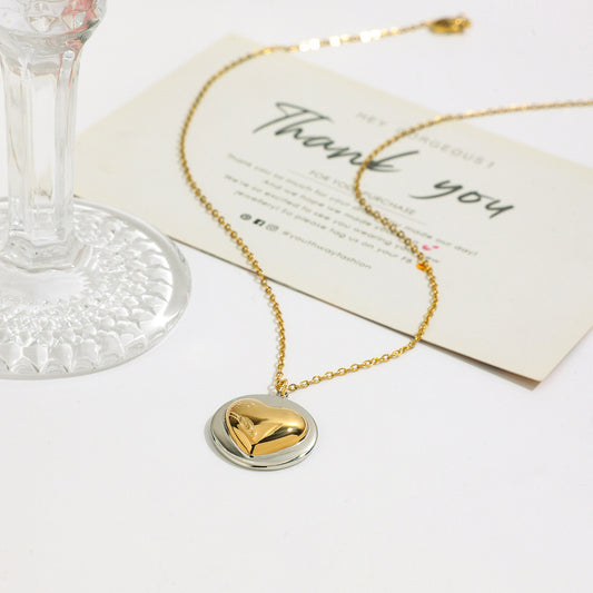 Wholesale stainless steel two tone heart pendant necklace gold and silver fashion jewelry