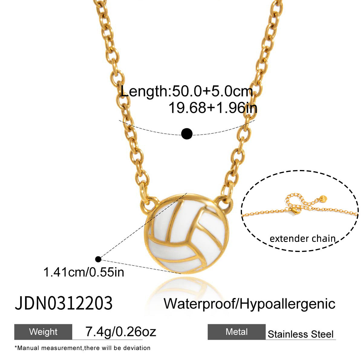 Volleyball pendant necklace with enamel detail and paperclip chain