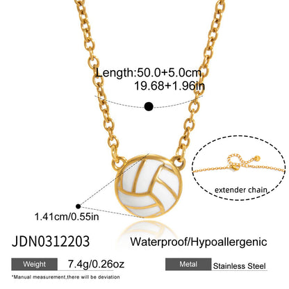 Volleyball pendant necklace with enamel detail and paperclip chain