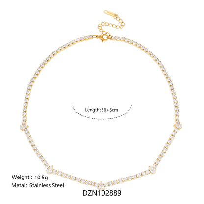 18k gold plated stainless steel cz tennis choker necklace adjustable 36 plus 5 cm