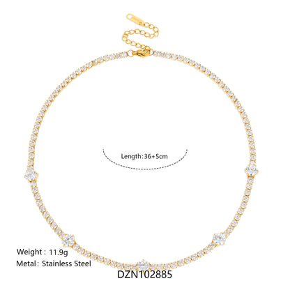 gold tone stainless steel cz tennis necklace with round station stones wholesale