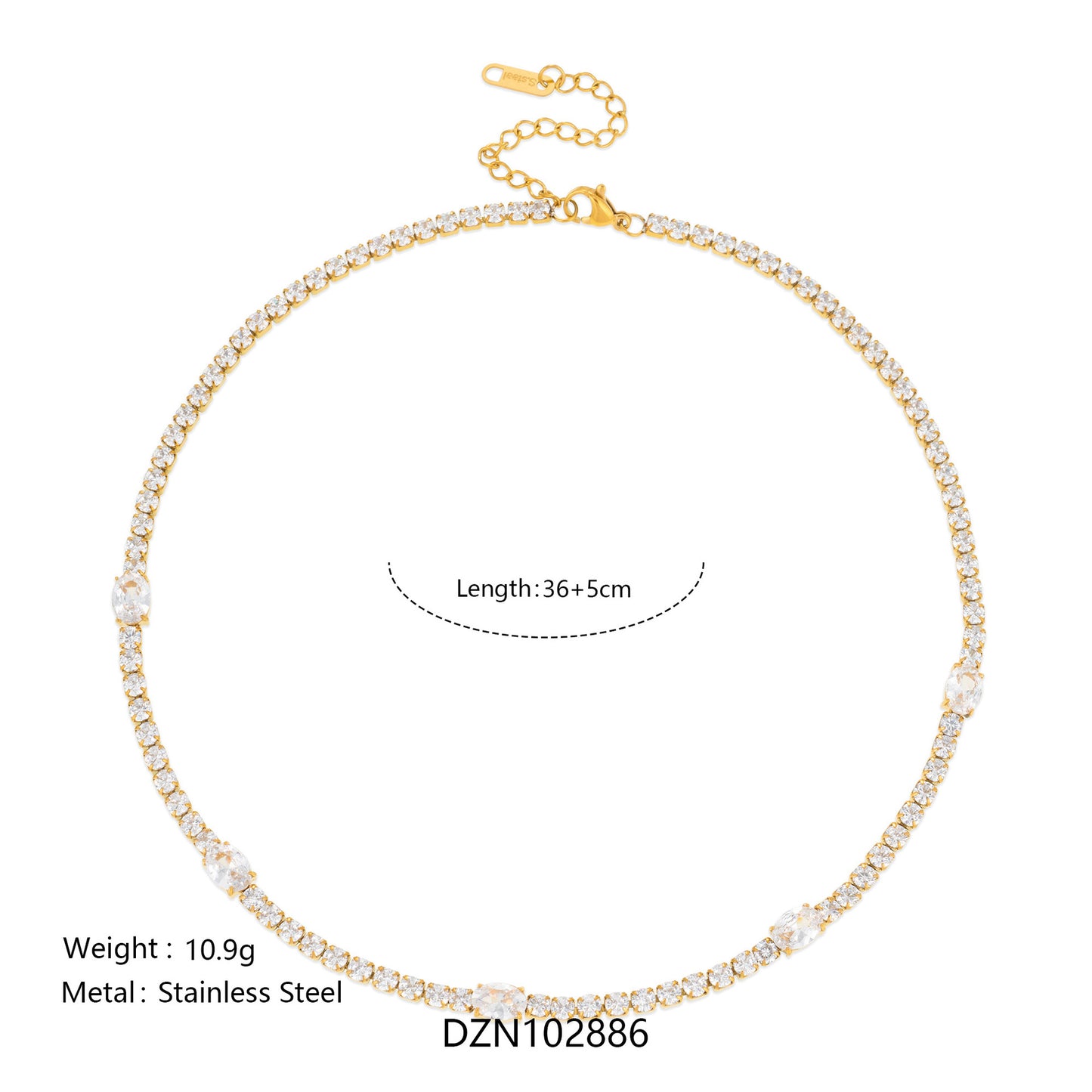 18k gold plated cz tennis choker necklace with oval station stones wholesale