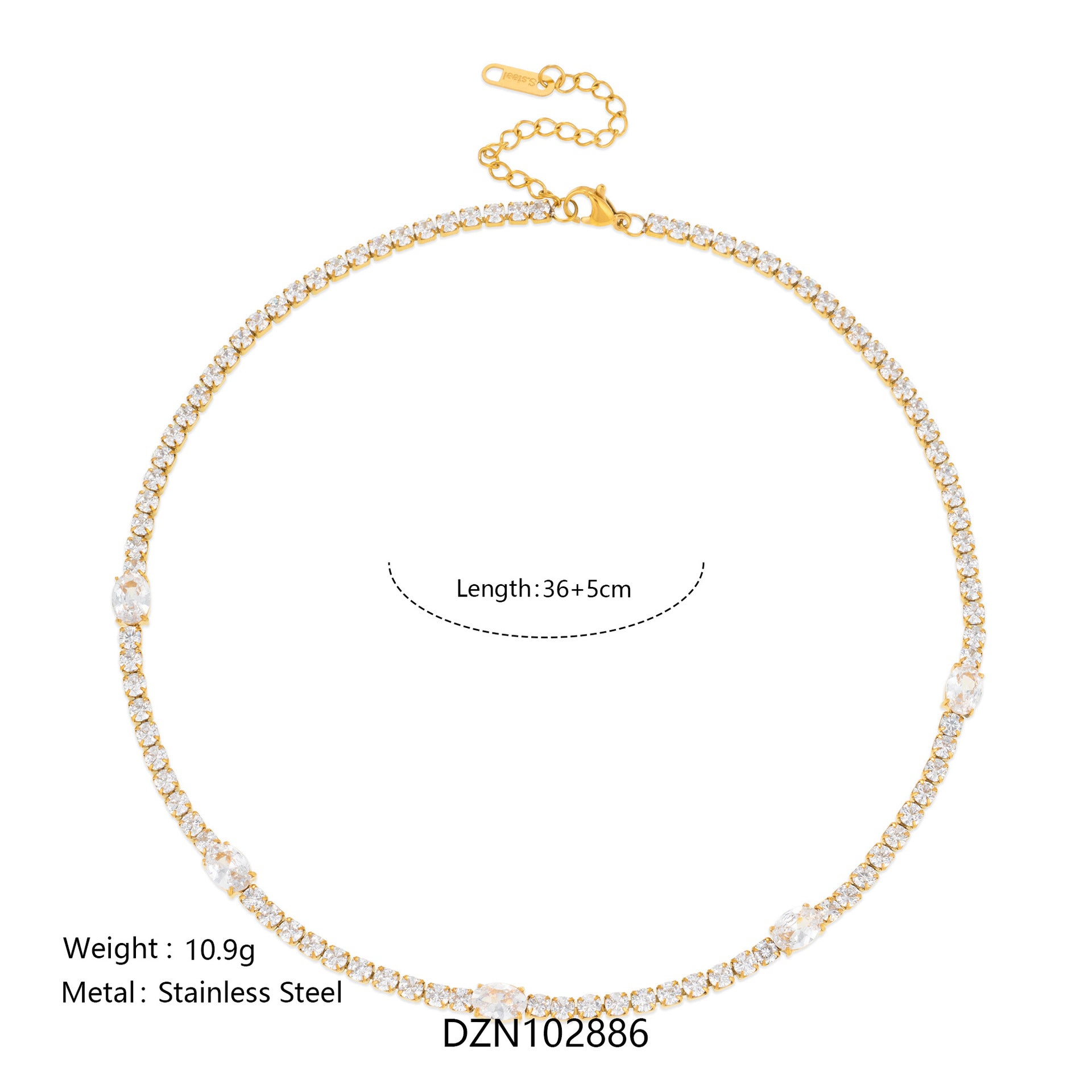 18k gold plated cz tennis choker necklace with oval station stones wholesale