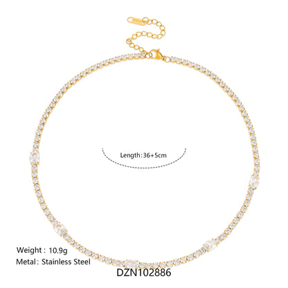 18k gold plated cz tennis choker necklace with oval station stones wholesale