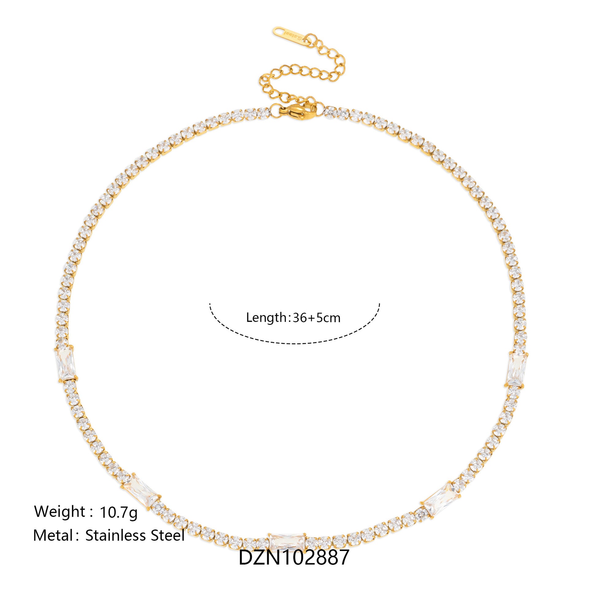 stainless steel cz tennis choker necklace with baguette station stones wholesale