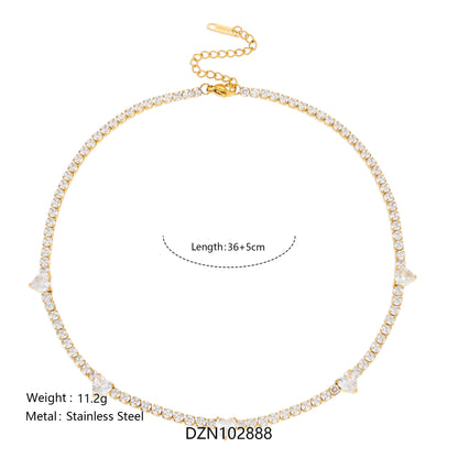 gold plated stainless steel cz tennis choker necklace with heart station stones wholesale