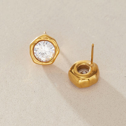 Gold and silver stainless steel round zircon stud earrings for wholesale