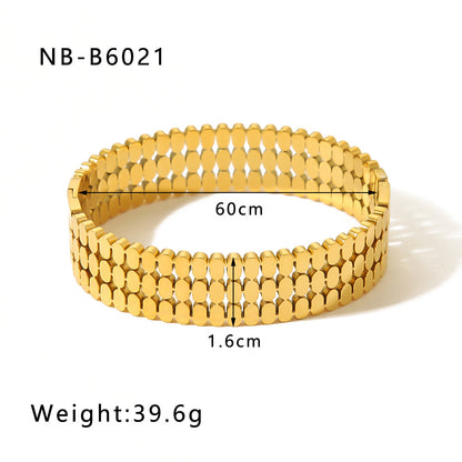 Wide Geometric Gold Bracelet for Women five piece set