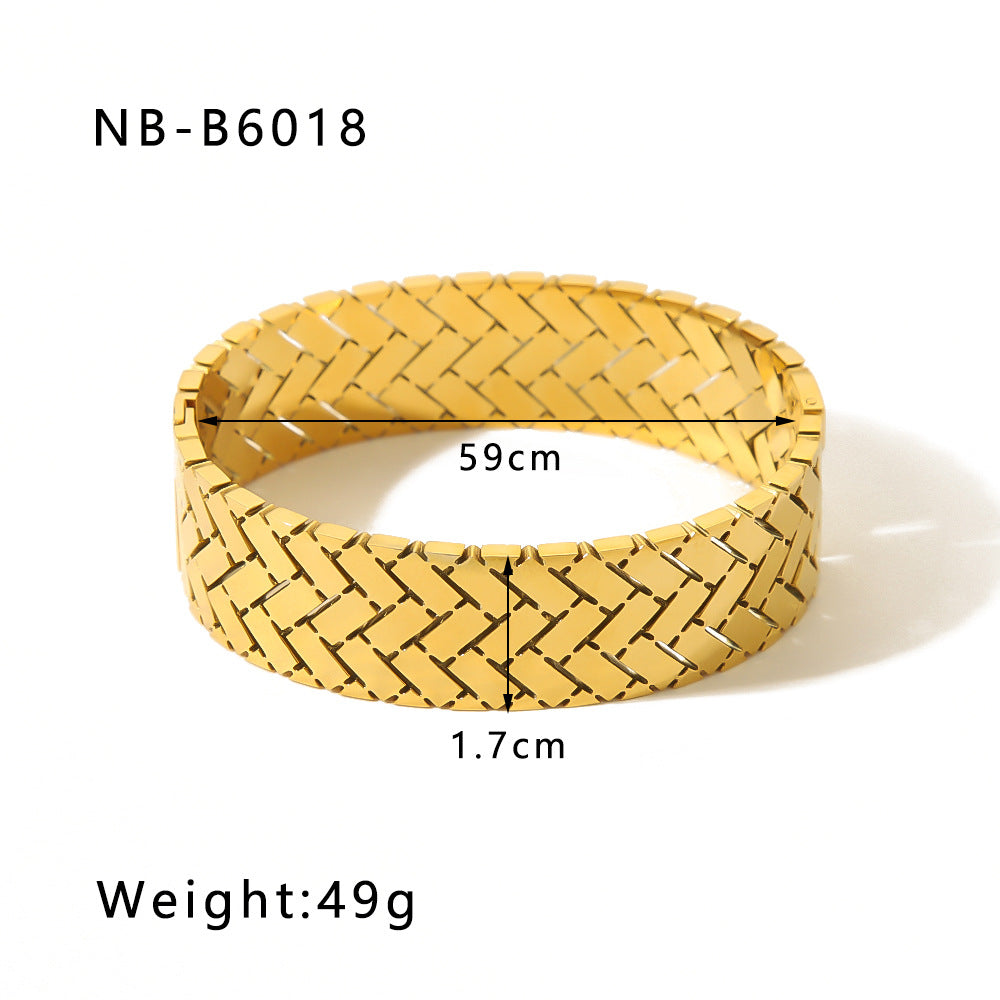 Wide Geometric Gold Bracelet for Women five piece set