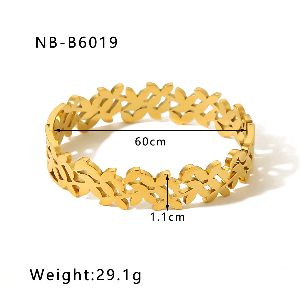Wide Geometric Gold Bracelet for Women five piece set