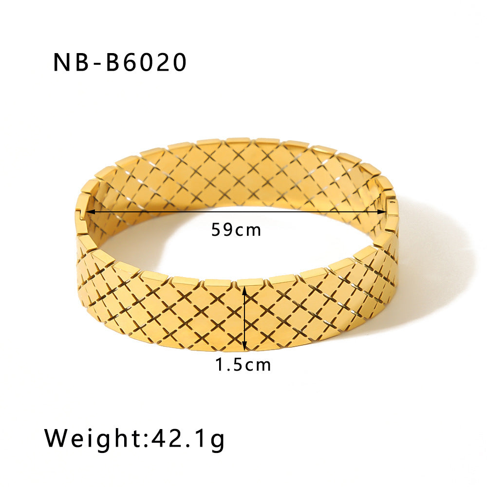 Wide Geometric Gold Bracelet for Women five piece set