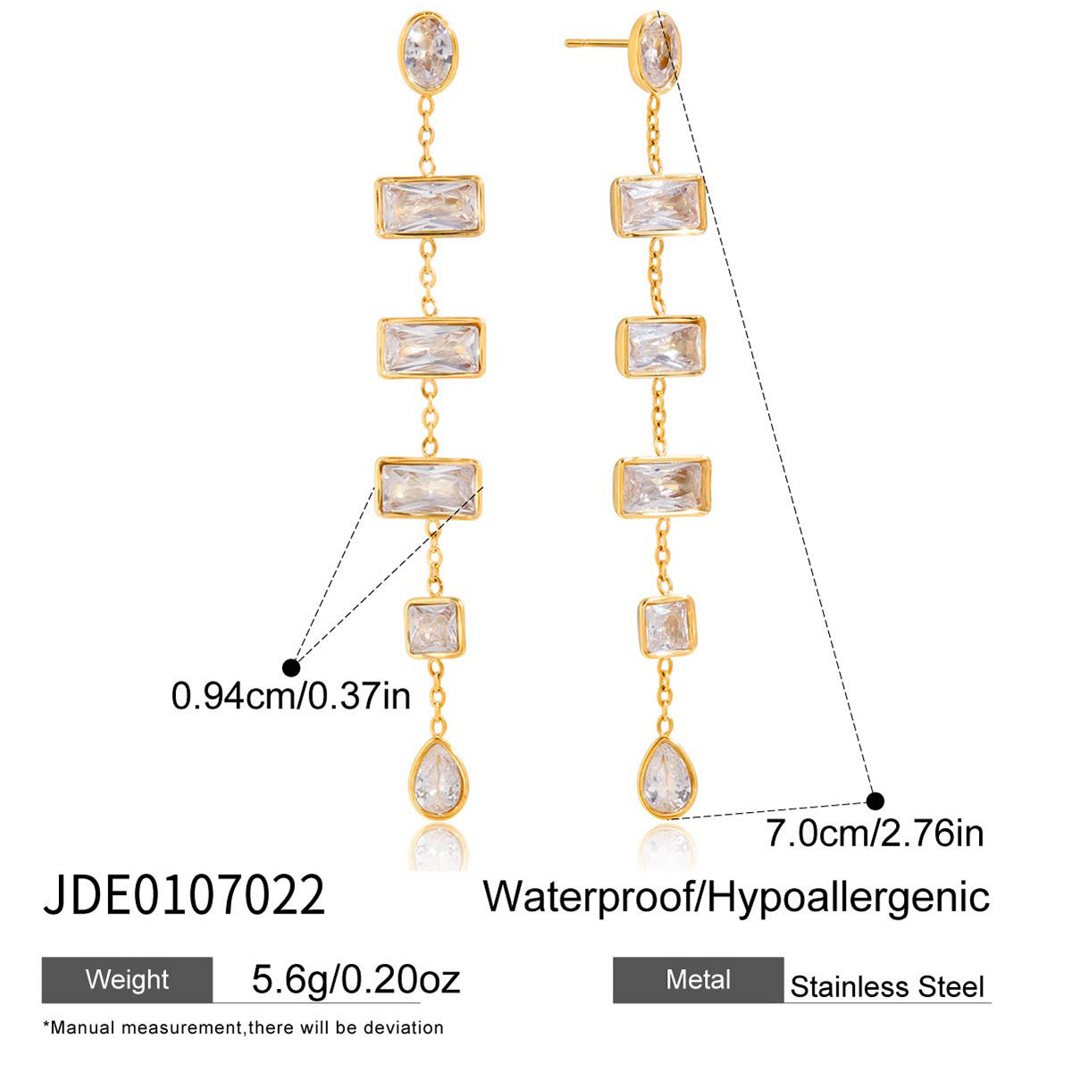 Zircon tassel earrings size and material details stainless steel