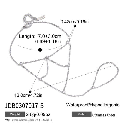 stainless steel zircon finger bracelet with size and length measurements