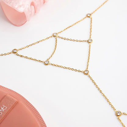 Gold stainless steel zircon finger bracelet with adjustable chain measurements