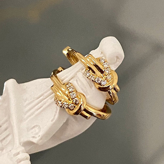 Classic Knot Zircon Hoop Earrings S925 Silver 18K Gold Plated five piece set