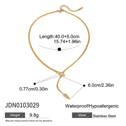 Stainless steel snake Y necklace with size and length details